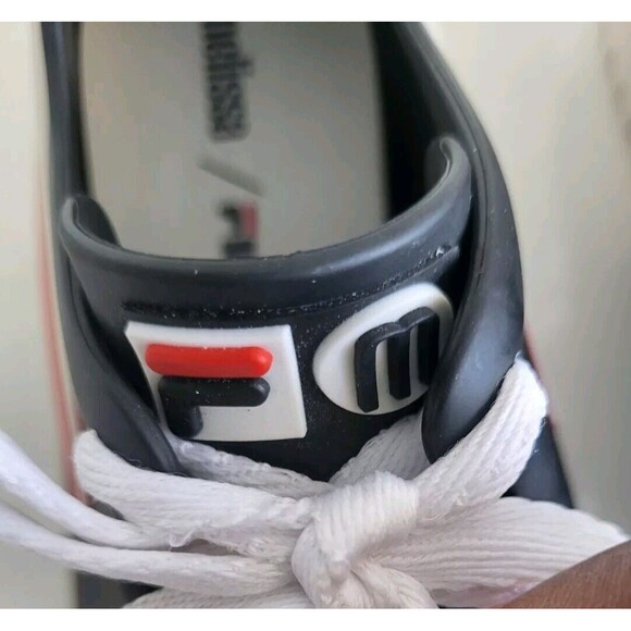 Melissa X Fila Women's Ruber Black Lace-up Jelly Red Stripe Sneakers Size 7 - Picture 6 of 13